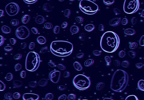 Jellyfish seamless pattern with neon glowing vibrant glitchy abstract background Stock Illustration