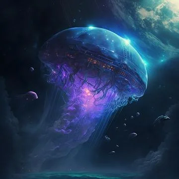 Jellyfish Space Alien Ship Stock Illustration