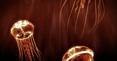 Jellyfish Swimming in 4k Loop (Orange) Stock Footage 56002841
