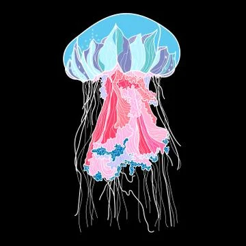 Jellyfish vector illustration on black background. Stock Illustration