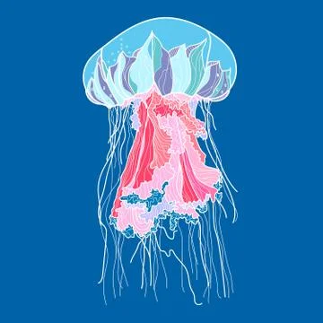 Jellyfish vector illustration on blue background. Stock Illustration