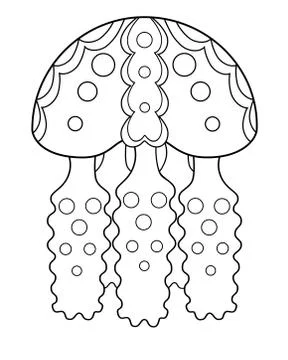 Jellyfish - vector linear picture for coloring. Stylized vector jellyfish Stock Illustration