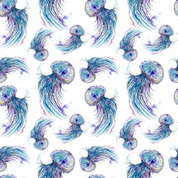 Jellyfish watercolor pattern Stock Illustration