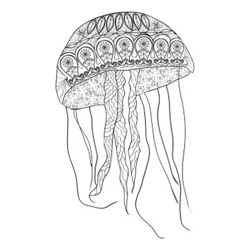 Jellyfish with zentangle pattern. Stock Illustration