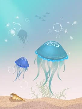 Jellyfishes in the ocean Stock Illustration
