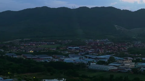 Jempol Power Lines Tracking Shot - Malaysia Rural Town Mountains 4K 動画素材 331841930