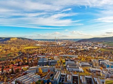 Jena Thuringia from above with a view towards Winzerla Stock Photos