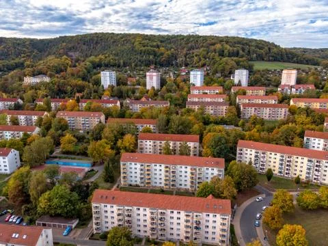 Jena Thuringia with the view from Zwtzen Stock Photos