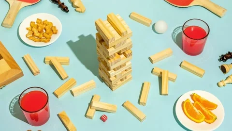 Jenga board game for fun Stock Footage 220614175