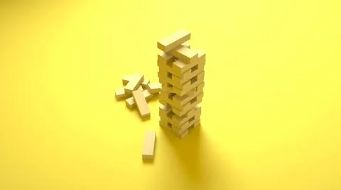 Jenga isolated on yellow background. 3d illustration Stock Illustration
