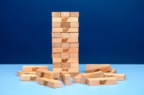 Jenga tower constructed Stock Photos