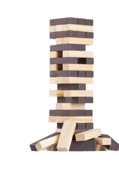 Jenga, Wood blocks stack game on white Stock Photos