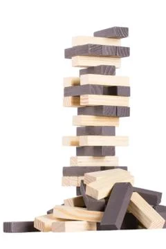 Jenga, Wood blocks stack game on white Stock Photos