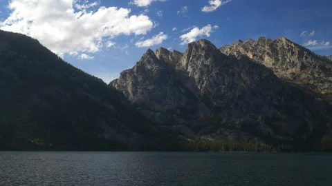 Jenny String Lake Grand Tetons National Park Mount Moran peak stunning Stock Footage 255994896
