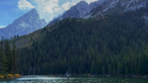 Jenny String Lake scenic  views Grand Tetons National Park Mount Moran Stock Footage 255994842