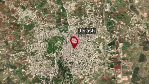 Jerash City Map Zoom (Jordan) from Space to Earth Video stock 277486003