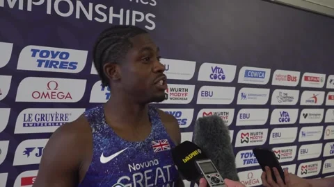 Jeremiah Azu after taking silver in the men's 100m at the European Athletics Ch Видео 341989609