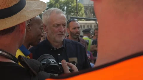 Jeremy Corbyn getting intervied at NHS protest 2 Stock Footage 91626314