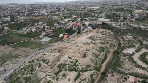 Jericho, Tell es-Sultan, Drone View of World's Oldest City, 4K Stock Footage 297221055