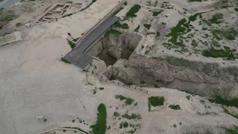 Jericho, Tell es-Sultan, Drone View of Stone Tower, Oldest City, 4K Stock Footage 297222181