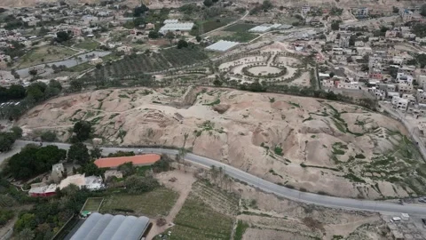 Jericho, Tell es-Sultan, Full Drone View of Oldest City, 4K Stock Footage 297222336