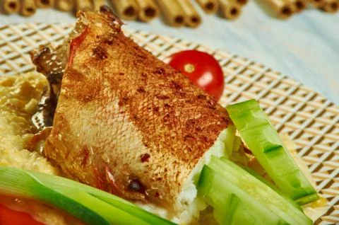 Jerk cod  creamed corn Фото