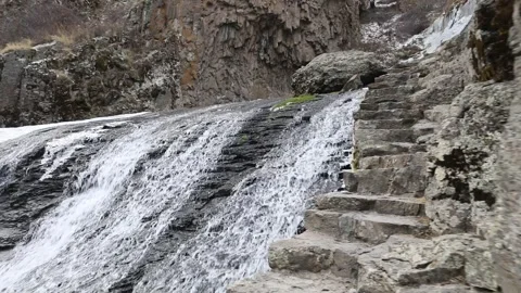 Jermuk waterfall in winter 3 Stock Footage 327869169