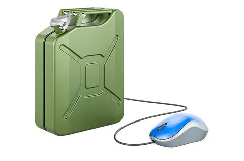 Jerrycan with computer mouse. 3D rendering Stock Illustration