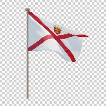 Jersey 3d illustration flag on pole. Wood flagpole Illustrazione stock