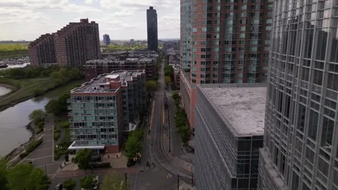 Jersey city downtown. camera move forward through the glass tower Stock Footage 240686170
