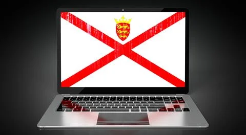 Jersey - country flag and binary code on laptop screen 스톡 일러스트
