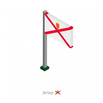 Jersey Flag on Flagpole in Isometric dimension. Stock Illustration