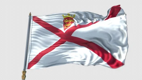 Jersey Flag on a flagpole Waving on Transparent Alpha Background Video stock 292128182