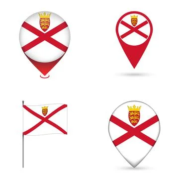 Jersey Flag Map Pin Icons Set Collection. Stock Illustration