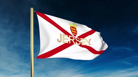 Jersey flag slider style with title. Waving in the wind with cloud background 스톡 동영상 48319166