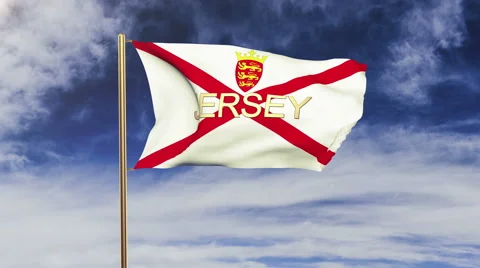 Jersey flag with title waving in the wind. Looping sun rises style.  Animation Stock Footage 48319465
