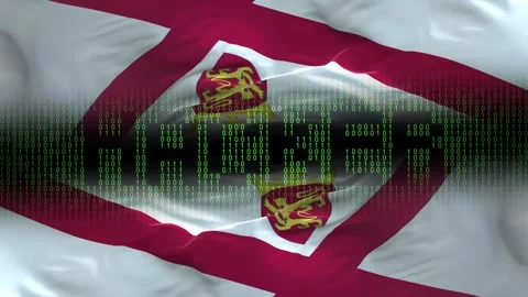 Jersey flag - Waving flag on matrix binary code background Video stock 321420138