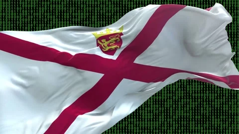 Jersey flag - Waving flag on matrix binary code background Stock Footage 321421311