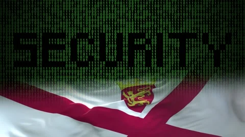 Jersey flag - Waving flag on matrix binary code background Stock Footage 321422342
