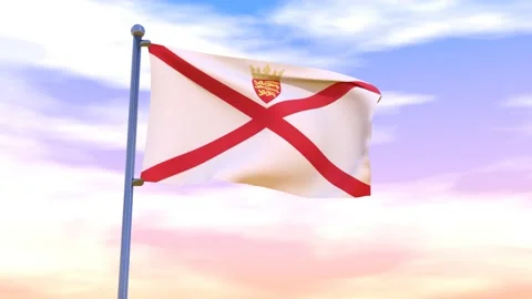 Jersey Flag waving in the high wind Video stock 154375896