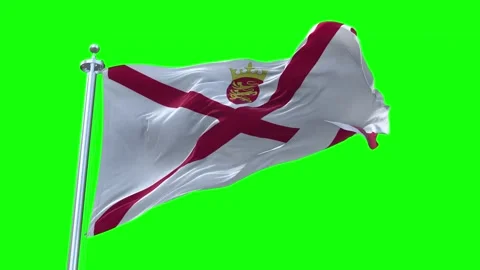 Jersey Flag Waving in Loopable and Textured green screen background Video stock 296876808