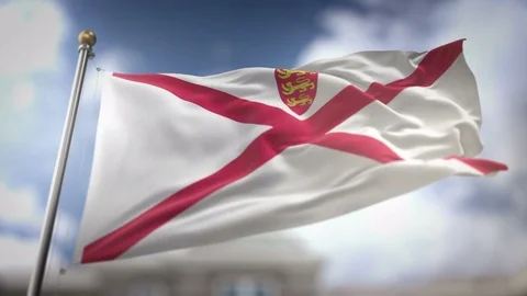 Jersey Flag Waving Slow Motion 3D Rendering Blue Sky Background - Seamless .. Stock Footage 75348243