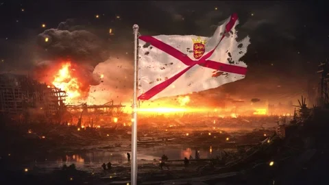 Jersey flag waving in war is torn Vidéo 346008685