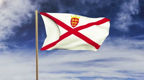 Jersey flag waving in the wind. Green screen, alpha matte. Loopable animation Stock Footage 48319371