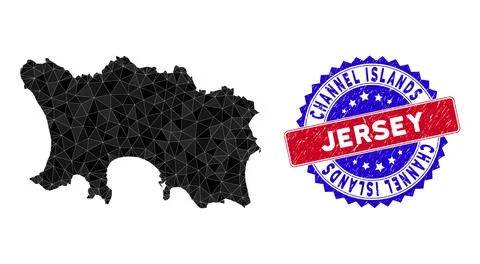 Jersey Island Map Polygonal Mesh and Grunge Bicolor Watermark Stock Illustration