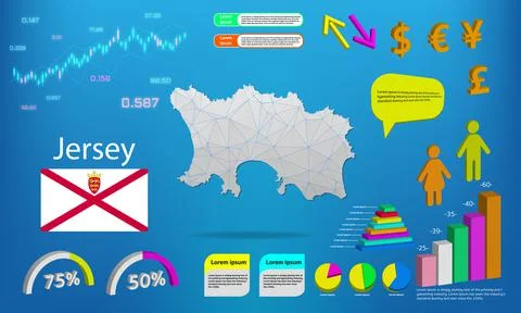Jersey map info graphics - charts, symbols, elements and icons collection. De Stock Illustration