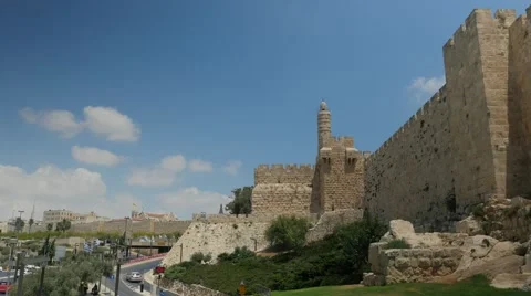 Jerusalem 4K David tower  City walls  pan 25P Stock Footage 40711978