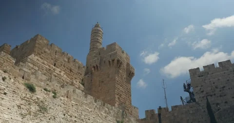 Jerusalem 4K David tower Low angle 24P Stockbeeldmateriaal 40731734