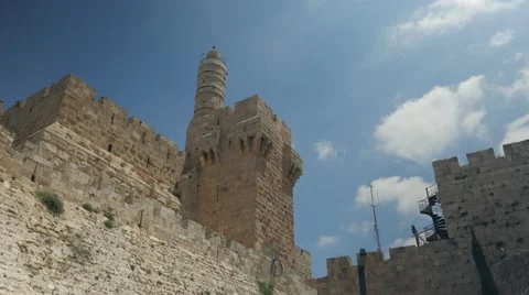 Jerusalem 4K David tower Low angle 25P 스톡 동영상 40734624