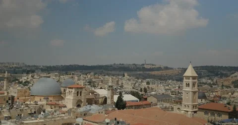Jerusalem 4K Old city rooftop pan 24P Stockbeeldmateriaal 40918291